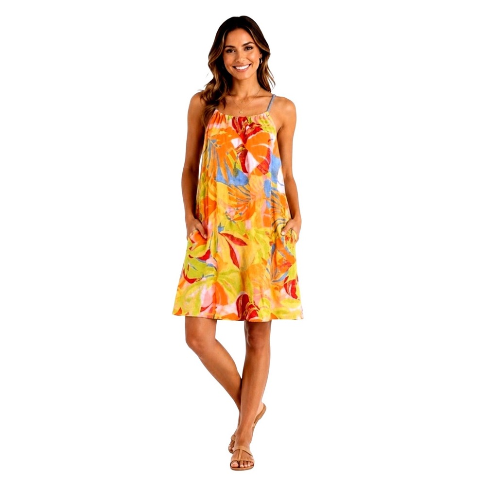 Cruise Vacation C&C California Halter Mini Dress Size XL Linen Blend Tropic 1054
